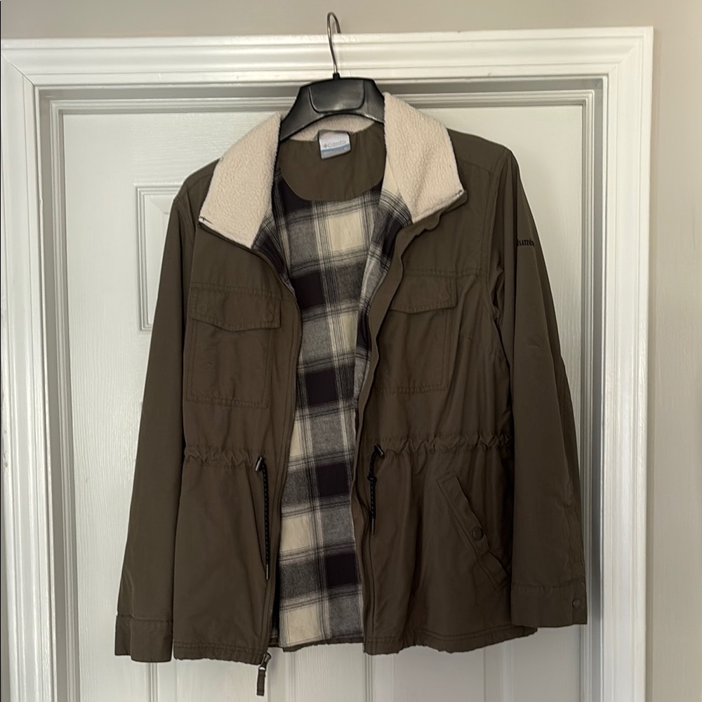 Olive Green Jacket with Plaid Lining